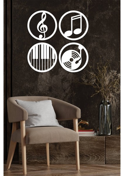 Müzik Temalı Dekoratif Ahşap 4'li Tablo, Duvar Dekoru fiyatları