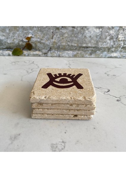 Taş Bardak Altlığı Stone Coasters - 4 Lü Set Adinkra Sembolleri modelleri