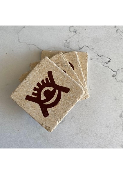 Taş Bardak Altlığı Stone Coasters - 4 Lü Set Adinkra Sembolleri fırsatları