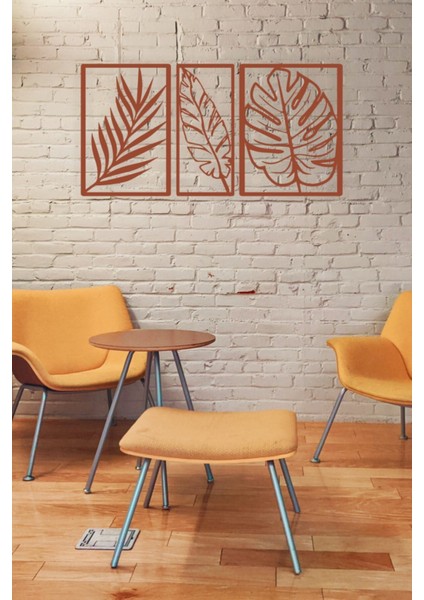 Dekoratif Ahşap 3'lü Doğa Yaprak Temalı Duvar Dekoru - Süsü, Tablo- V2 Kahverengi modelleri