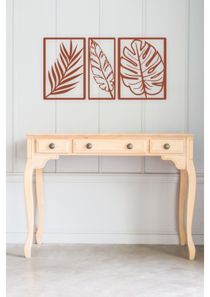 Dekoratif Ahşap 3'lü Doğa Yaprak Temalı Duvar Dekoru - Süsü, Tablo- V2 Kahverengi indirimleri