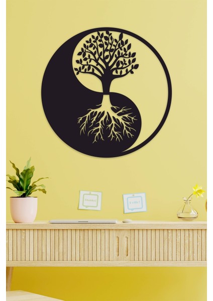 Yin Yang Yaşam Ağacı Duvar Dekoru - Süsü, Ahşap Dekoratif Tablo