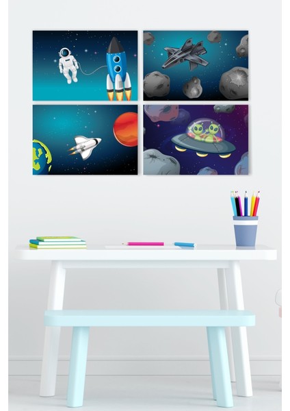 Uzay Gezegenler ve Astronot 4'lü Set Tablo