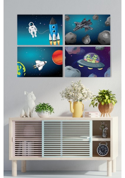 Uzay Gezegenler ve Astronot 4'lü Set Tablo modelleri