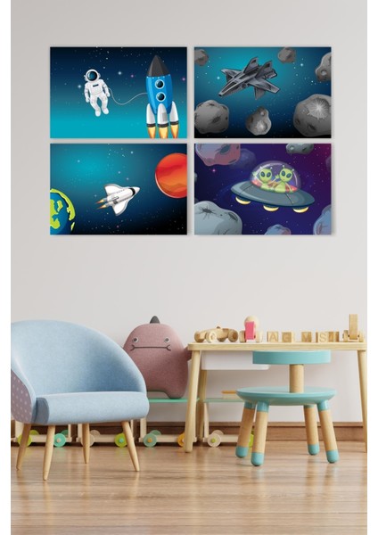 Uzay Gezegenler ve Astronot 4'lü Set Tablo fırsatları
