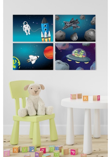 Uzay Gezegenler ve Astronot 4'lü Set Tablo indirimleri