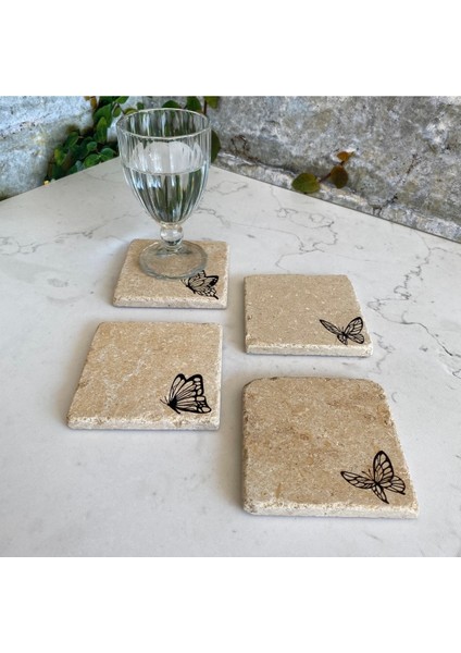 Taş Bardak Altlığı Stone Coasters - 4 Lü Set Kelebekler fiyatları