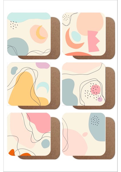 Boho Temalı 6'lı Ahşap Bardak Altlığı Seti