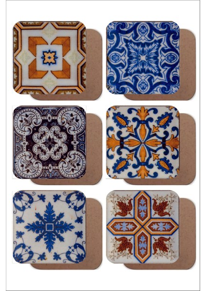 Mandala Temalı Vintage 6'lı Ahşap Bardak Altlığı Seti