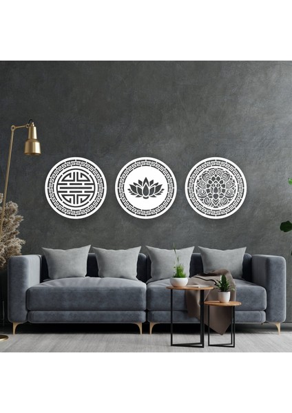Kutsal Geometri 3'l Ü Set Wealth Attraction, Lotus Çiçekleri Duvar Dekoru, Tablo