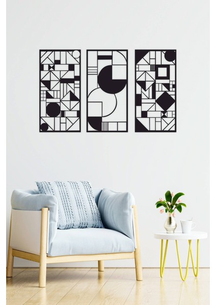 Minimalist Geometrik Ahşap Duvar Dekoru, 3 Lü Tablo