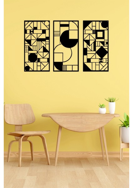 Minimalist Geometrik Ahşap Duvar Dekoru, 3 Lü Tablo