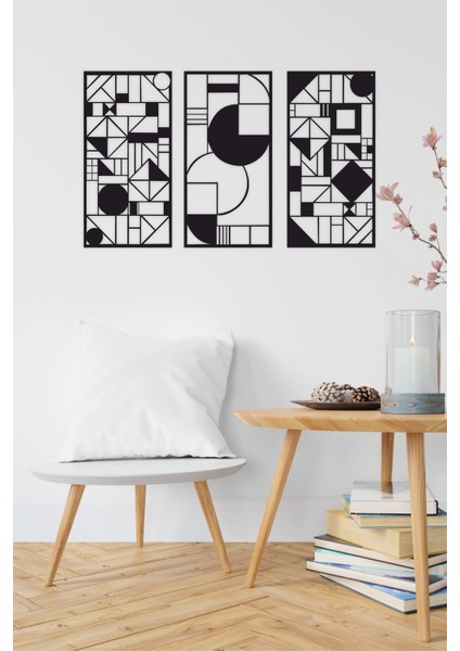 Minimalist Geometrik Ahşap Duvar Dekoru, 3 Lü Tablo