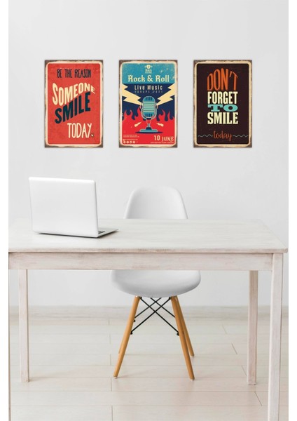 Renkli Baskı Retro / Vintage 4 Lü Tablo Seti