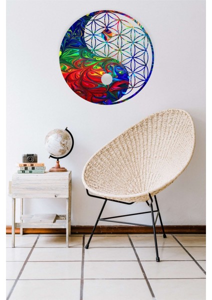 Renkli Yaşam Çiçeği Yin Yang Duvar Dekoru - Süsü, Ahşap Dekoratif Tablo indirimleri