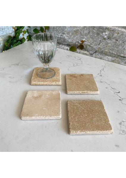 Taş Bardak Altlığı Stone Coasters - 4lü Set Doğal Taş