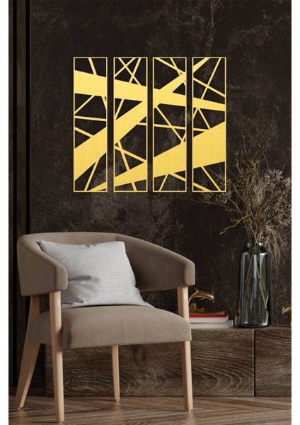 Çizgiler Temalı Geometrik Modern Dekoratif Ahşap4'lü Tablo, Duvar Dekoru fiyatları