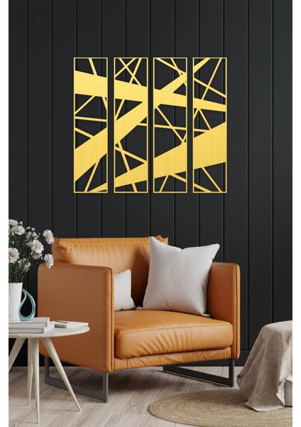 Çizgiler Temalı Geometrik Modern Dekoratif Ahşap4'lü Tablo, Duvar Dekoru fırsatları