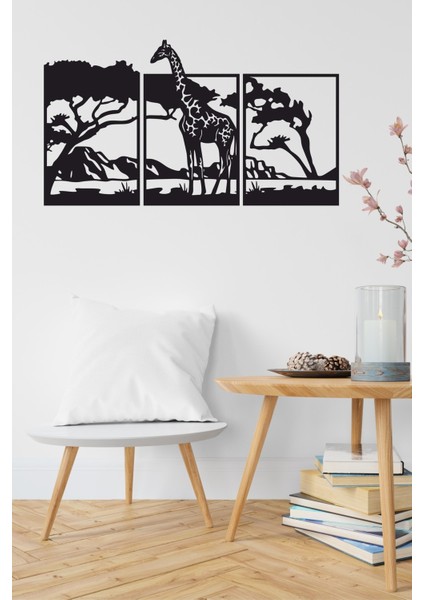 Safari Afrika Temalı 3 Lü Ahşap Tablo