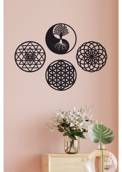 Yaşam Çiçeği, Sri Yantra, Torus ve Yin Yang 4'lü Set Duvar Tablosu