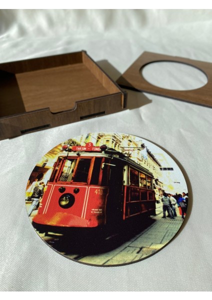 Istanbul Manzaralı 4'lü Set Ahşap Bardak Altlığı fırsatları