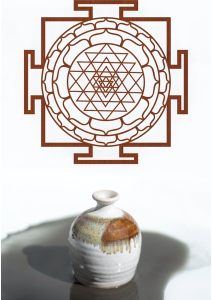 Sri Yantra Mandala Kutsal Geometri Duvar Dekoru-Süsü, Ahşap Dekoratif Tablo - 3 Kahverengi