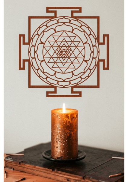 Sri Yantra Mandala Kutsal Geometri Duvar Dekoru-Süsü, Ahşap Dekoratif Tablo - 3 Kahverengi modelleri
