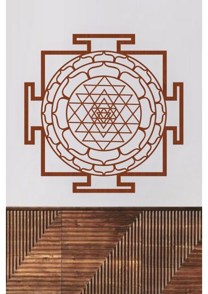 Sri Yantra Mandala Kutsal Geometri Duvar Dekoru-Süsü, Ahşap Dekoratif Tablo - 3 Kahverengi fırsatları