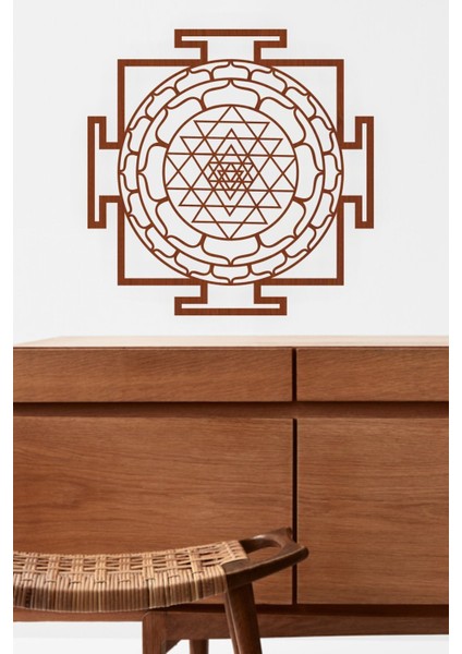 Sri Yantra Mandala Kutsal Geometri Duvar Dekoru-Süsü, Ahşap Dekoratif Tablo - 3 Kahverengi indirimleri