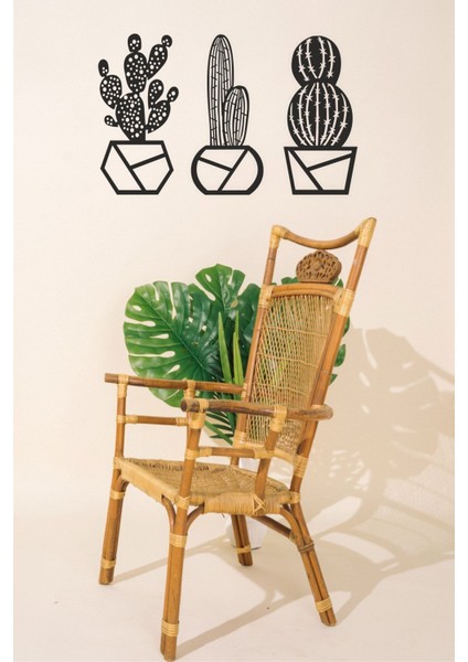 3’lü Kaktüs Set Duvar Dekoru-Süsü, Ahşap Dekoratif Tablo