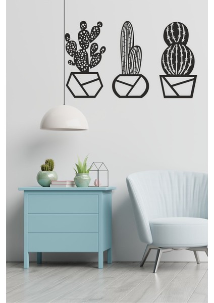 3’lü Kaktüs Set Duvar Dekoru-Süsü, Ahşap Dekoratif Tablo fırsatları