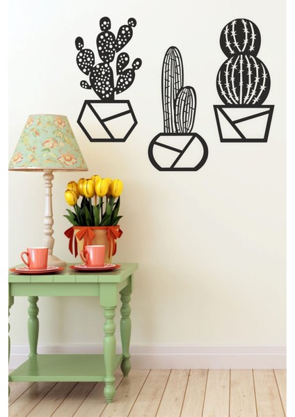 3’lü Kaktüs Set Duvar Dekoru-Süsü, Ahşap Dekoratif Tablo indirimleri