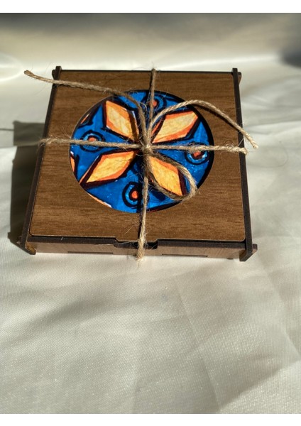 Çini Desenli 4'lü Set Ahşap Bardak Altlığı V2