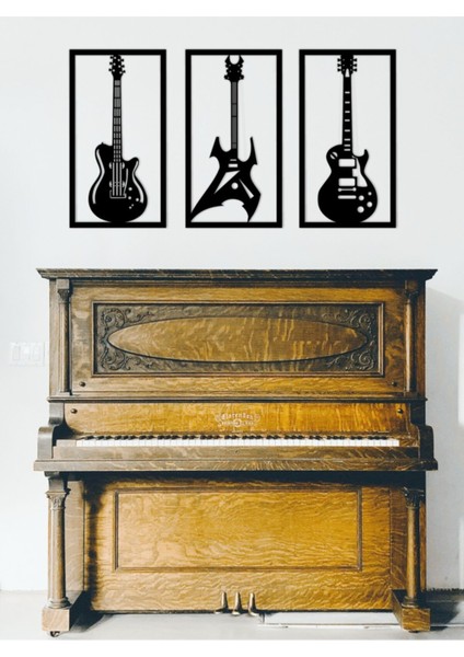 3'lü Gitar Duvar Dekoru - Süsü Ahşap Dekoratif Tablo indirimleri