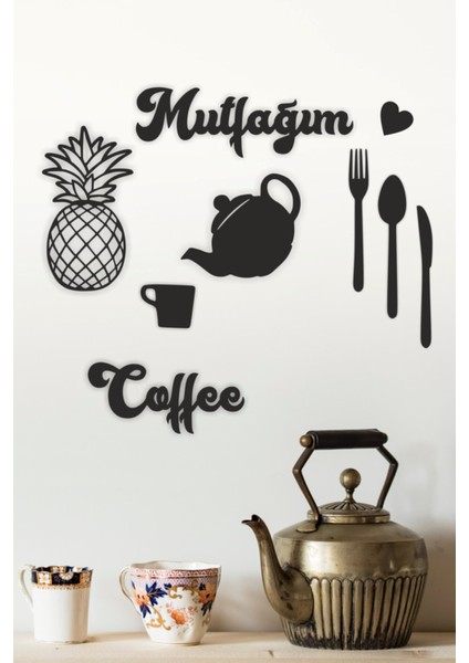 Mutfağım Ananaslı 9 Parça Mutfak Konsepti Duvar Dekoru-Süsü, Ahşap Dekoratif Tablo modelleri