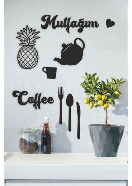 Mutfağım Ananaslı 9 Parça Mutfak Konsepti Duvar Dekoru-Süsü, Ahşap Dekoratif Tablo indirimleri