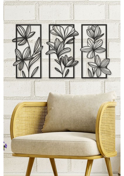 Çiçekler Modern Minimalist 3 Lü Tablo Seti