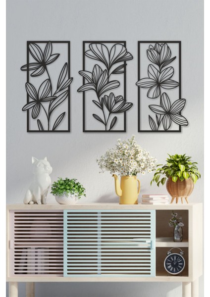 Çiçekler Modern Minimalist 3 Lü Tablo Seti