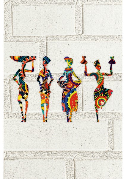 4 Parça Afrikalı Kadın Etnik Desenler Dijital Baskı Mdf Set Ahşap Dekoratif Tablo