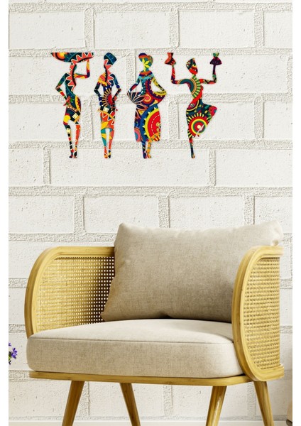 4 Parça Afrikalı Kadın Etnik Desenler Dijital Baskı Mdf Set Ahşap Dekoratif Tablo modelleri
