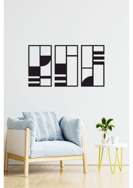 Minimalist Geometrik Ahşap Duvar Dekoru, 3 Lü Tablo