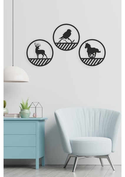 Animals Set Duvar Dekoru-Süsü, Ahşap Dekoratif Tablo