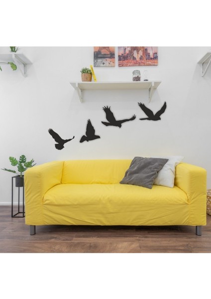 Dörtlü Kuş Duvar Dekoru-Süsü, Lazer Kesim, Ahşap Tablo, -008