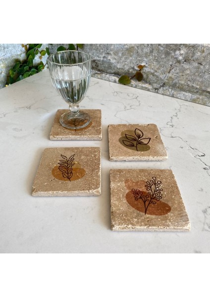 Taş Bardak Altlığı Stone Coasters - 4 Lü Set Modern Bohomian Temalı