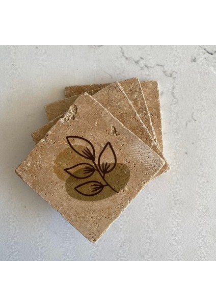 Taş Bardak Altlığı Stone Coasters - 4 Lü Set Modern Bohomian Temalı