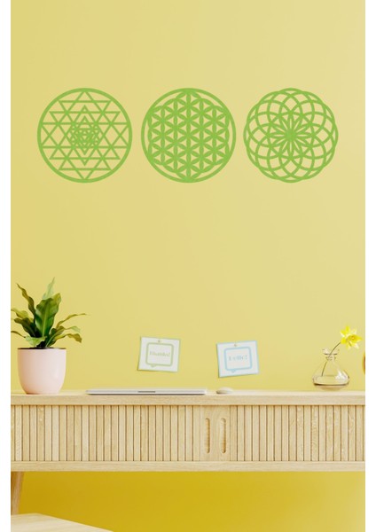 Ahşap Yaşam Çiçeği Sri Yantra Torus Nefesi Üçlü Dekoratif Tablo Duvar Süsü Ev Hediyesi fiyatları