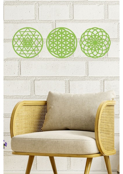 Ahşap Yaşam Çiçeği Sri Yantra Torus Nefesi Üçlü Dekoratif Tablo Duvar Süsü Ev Hediyesi modelleri