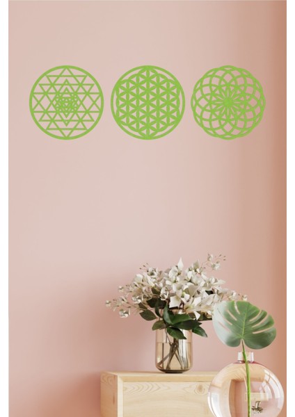 Ahşap Yaşam Çiçeği Sri Yantra Torus Nefesi Üçlü Dekoratif Tablo Duvar Süsü Ev Hediyesi fırsatları