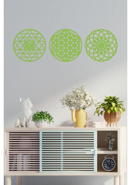 Ahşap Yaşam Çiçeği Sri Yantra Torus Nefesi Üçlü Dekoratif Tablo Duvar Süsü Ev Hediyesi indirimleri