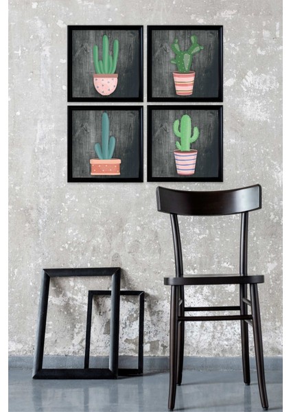 Çerçeve Görünümlü 4 Lü Renkli Kaktüs Tablo Seti fiyatları